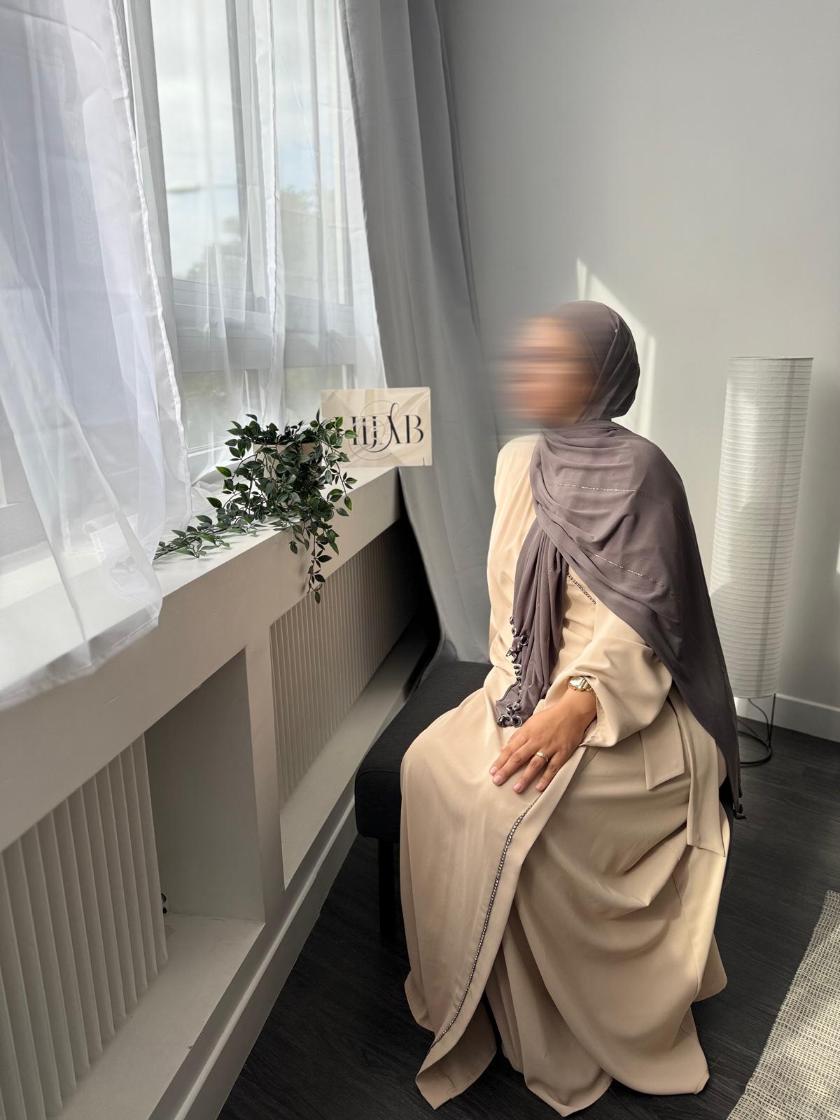 VOILE JERSEY PREMIUM FRISÉ WILÂYA - GRIS AVEC FRISÉ VERT