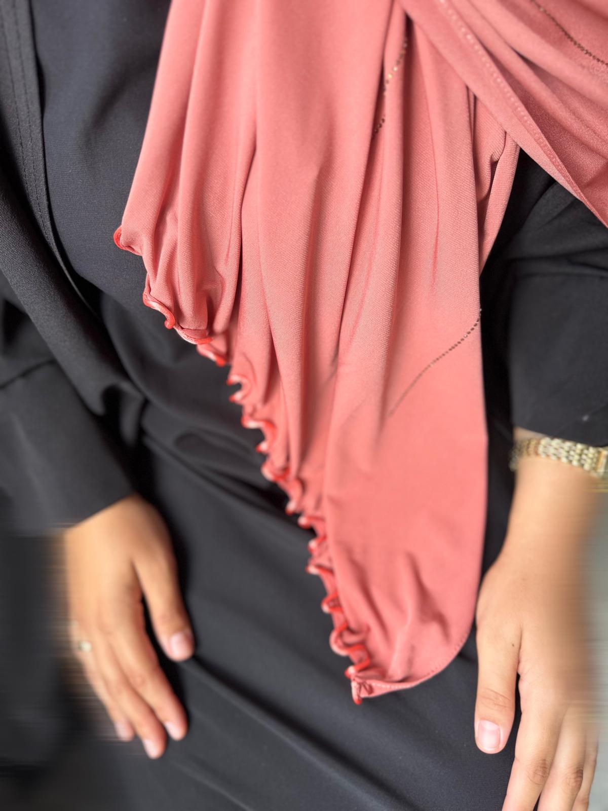 VOILE JERSEY PREMIUM FRISÉE À STRASS AZRA - TERRACOTA