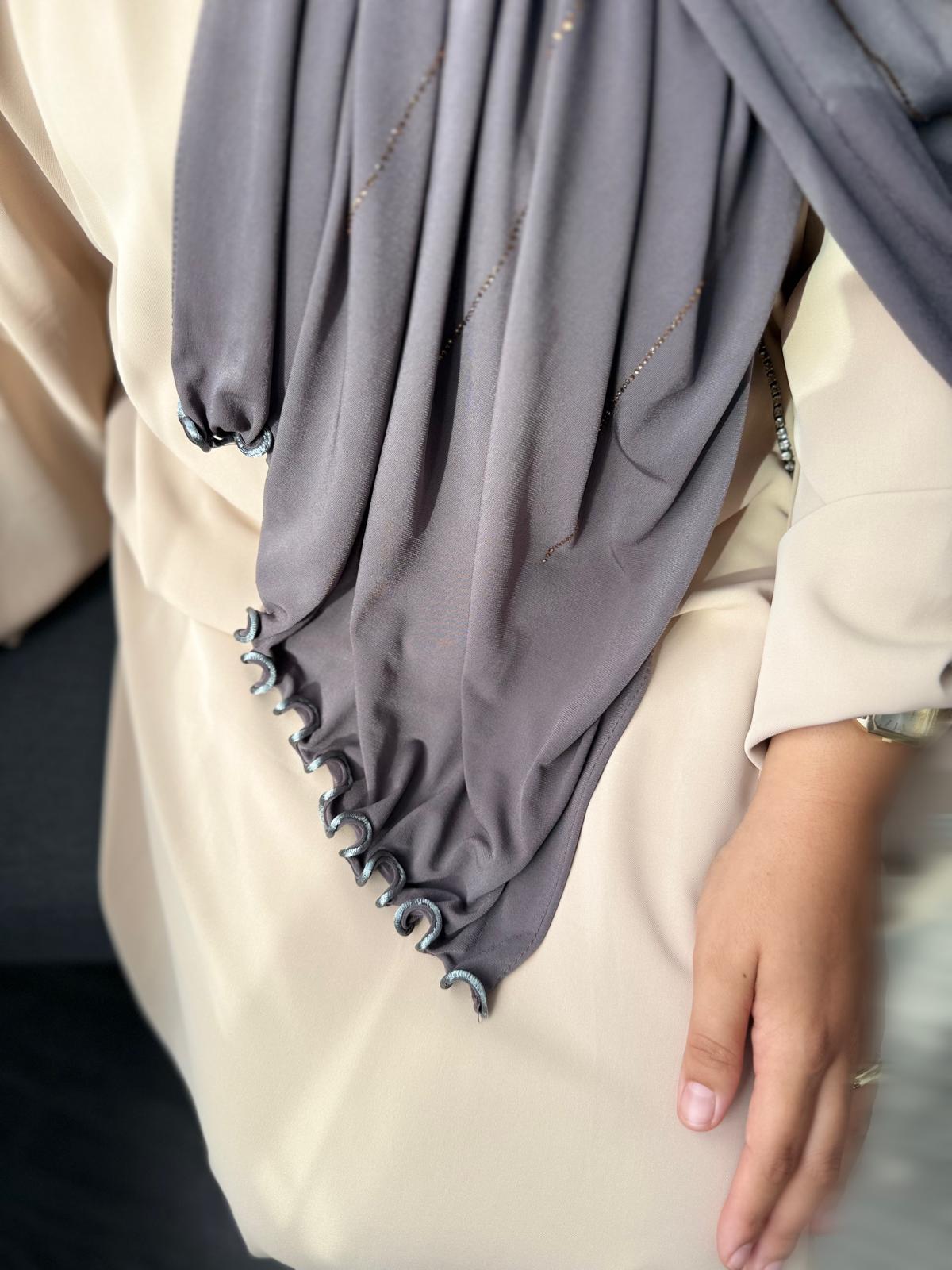 VOILE JERSEY PREMIUM FRISÉ WILÂYA - GRIS AVEC FRISÉ VERT