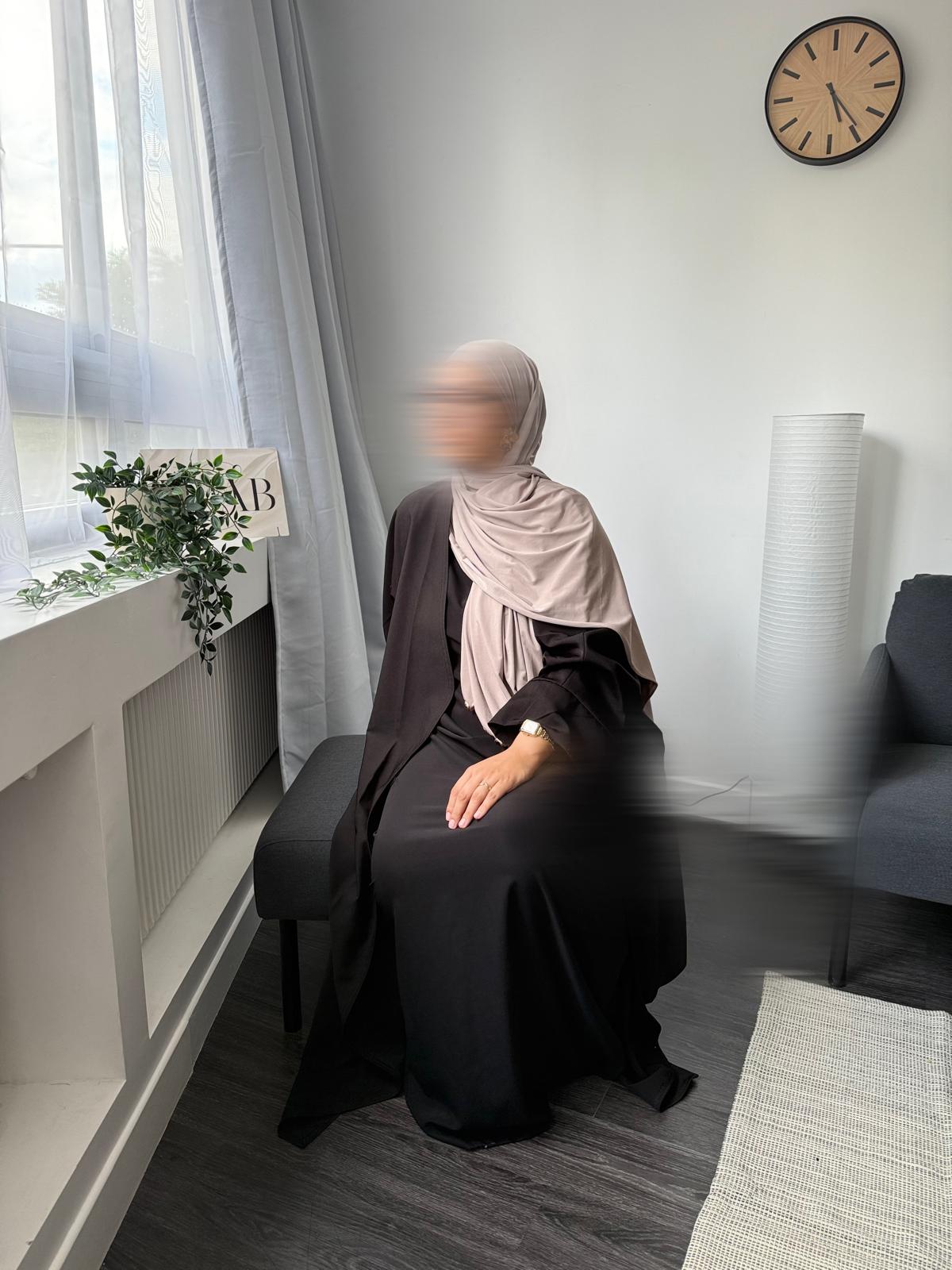 VOILE JERSEY PREMIUM FRISÉ LATIFA - BEIGE AVEC LISERÉ DORÉ